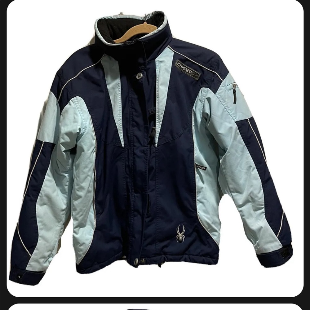 Spyder Boys Ski Snowboard Jacket Coat Blue Size 18 Packable Hood In Collar